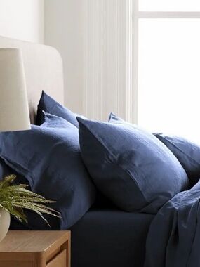 QUINCE European Linen Pillowcases Set King Indigo 7685